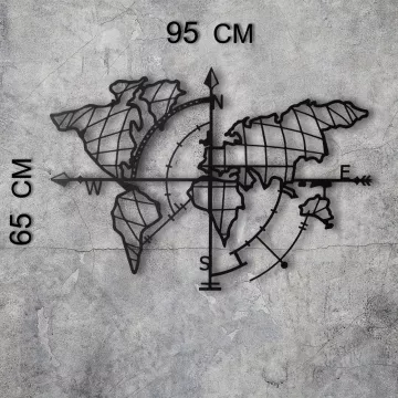 Метален ѕиден украс World Map Compass Black - 805BSG1136