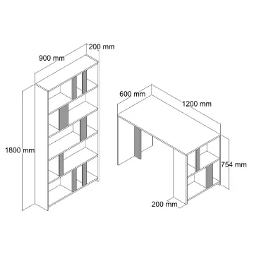 Работно биро + Полица за книги  BRIZBEJN темно кафеава  