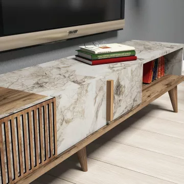 ТВ Комода Milan - Walnut, White Marble