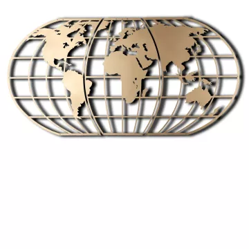 Метална ѕидна декорација World Map Globe - Gold