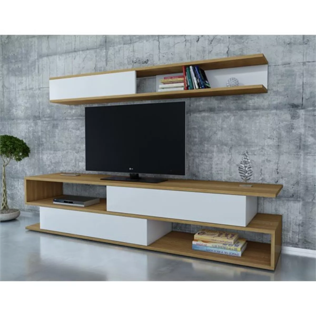 ТВ Комода Sims - Teak, White