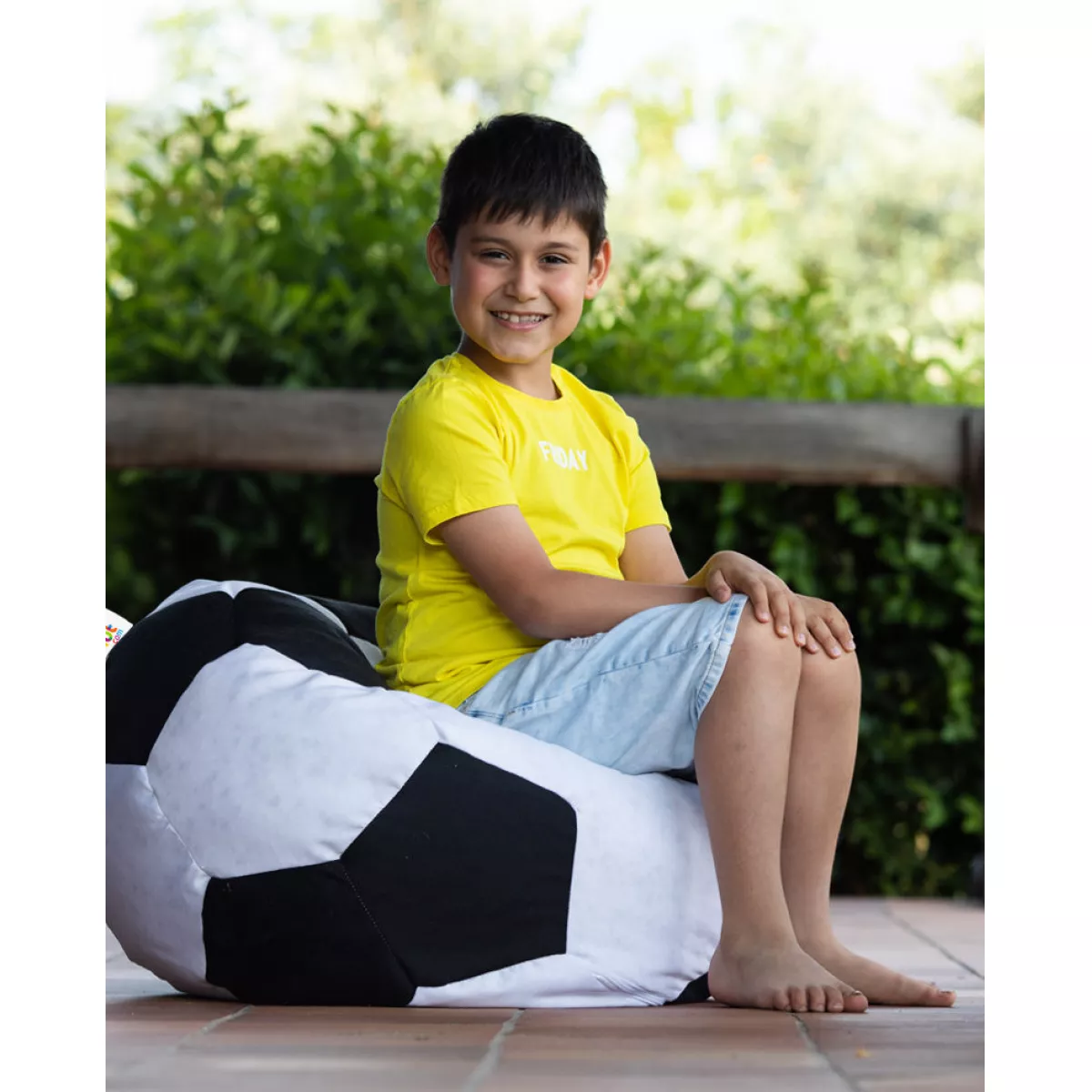 Bean Bag Football Kids Pouf - Black, White