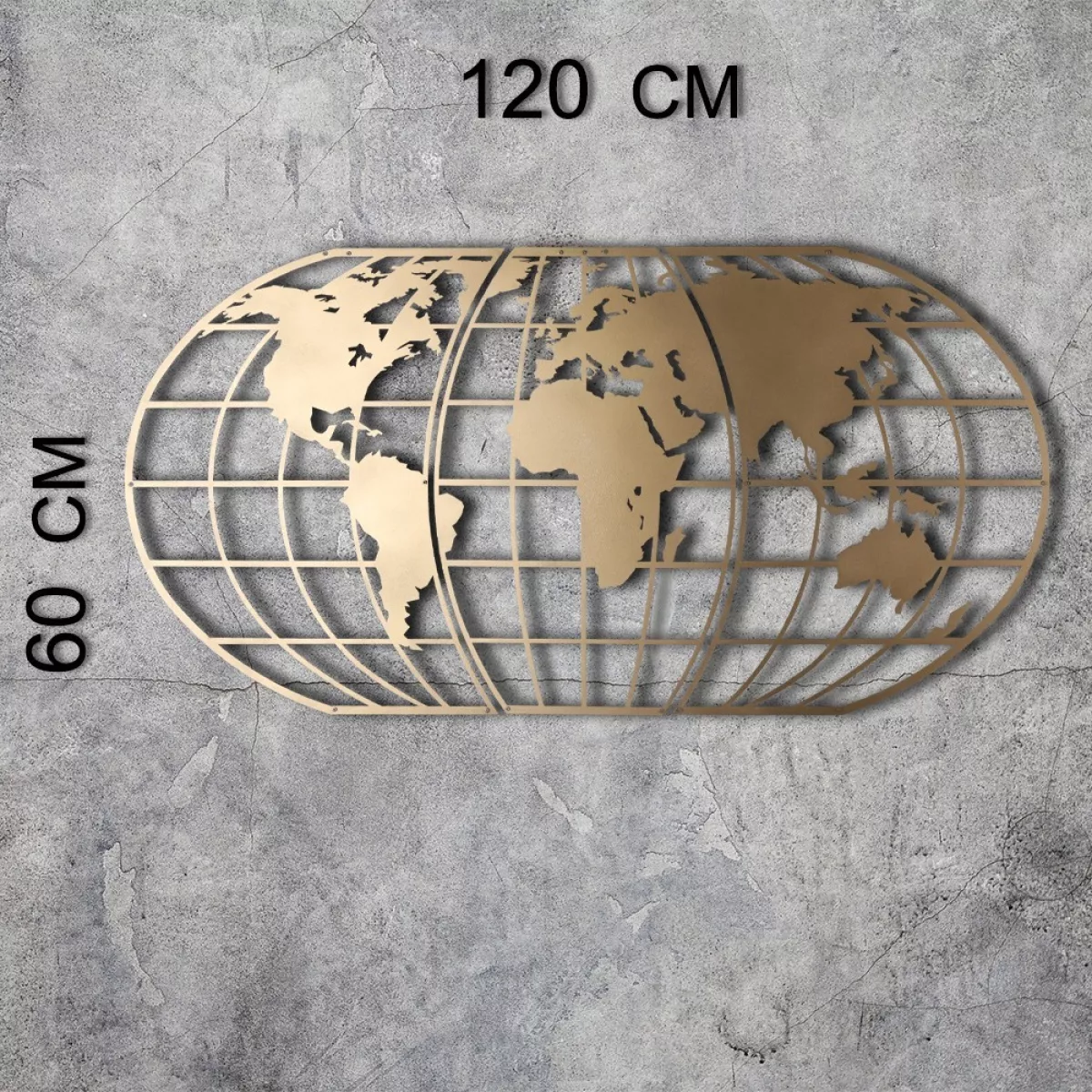 Метална ѕидна декорација World Map Globe - Gold