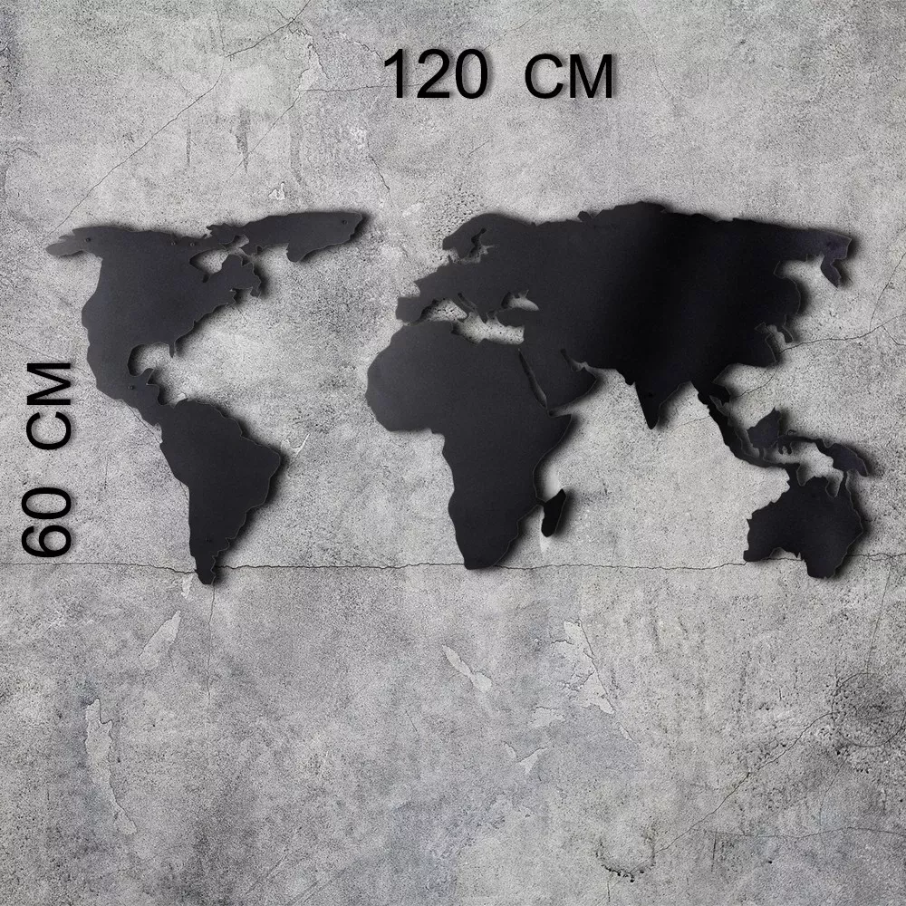 Метален ѕиден украс World Map Silhouette Black