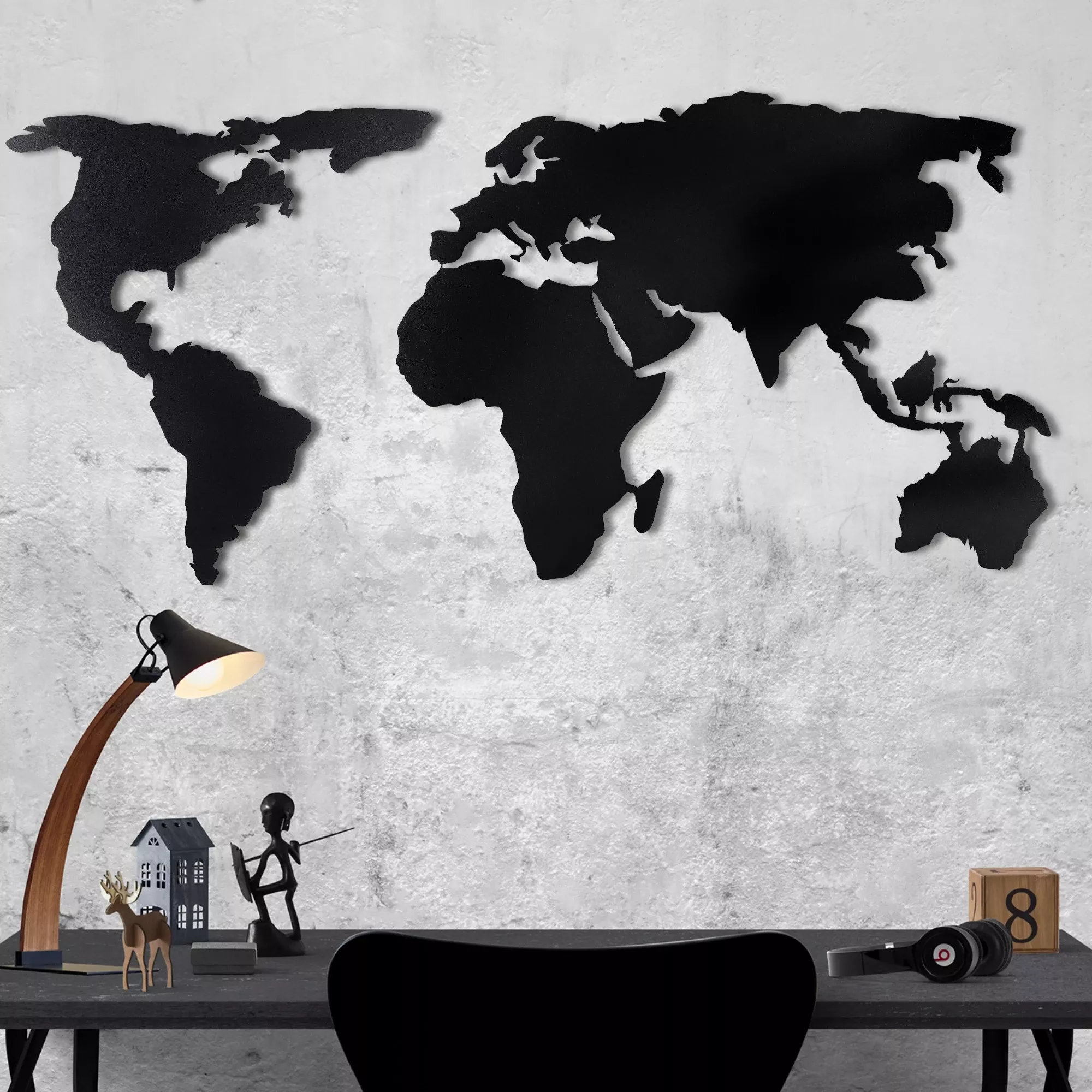 Метален ѕиден украс World Map Silhouette Black