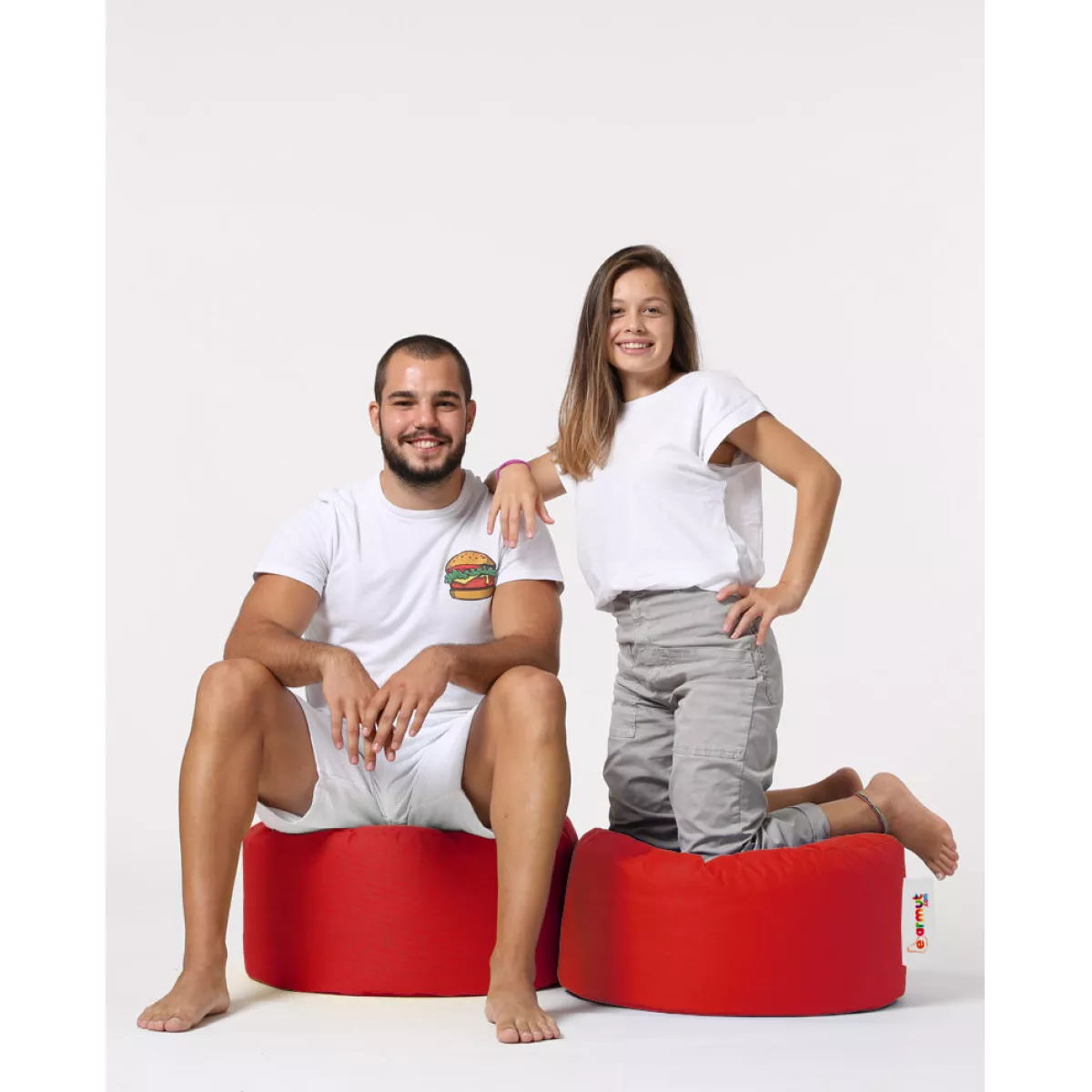 Bean Bag Round Pouf - Red