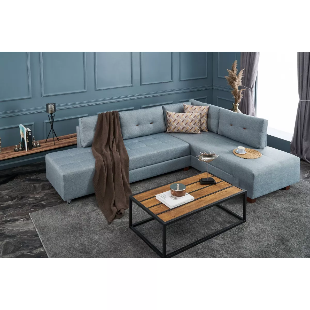 Софа Manama Corner Sofa Bed Right - Light Blue