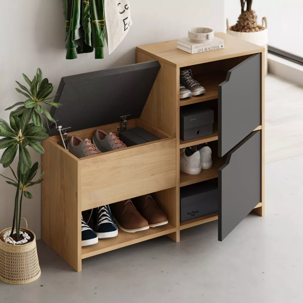 Закачалка Haven Shoe Bench - Oak, Anthracite