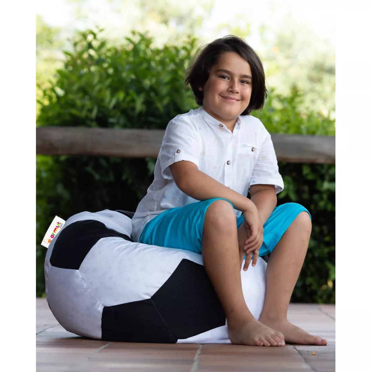 Bean Bag Football Kids Pouf - Black, White