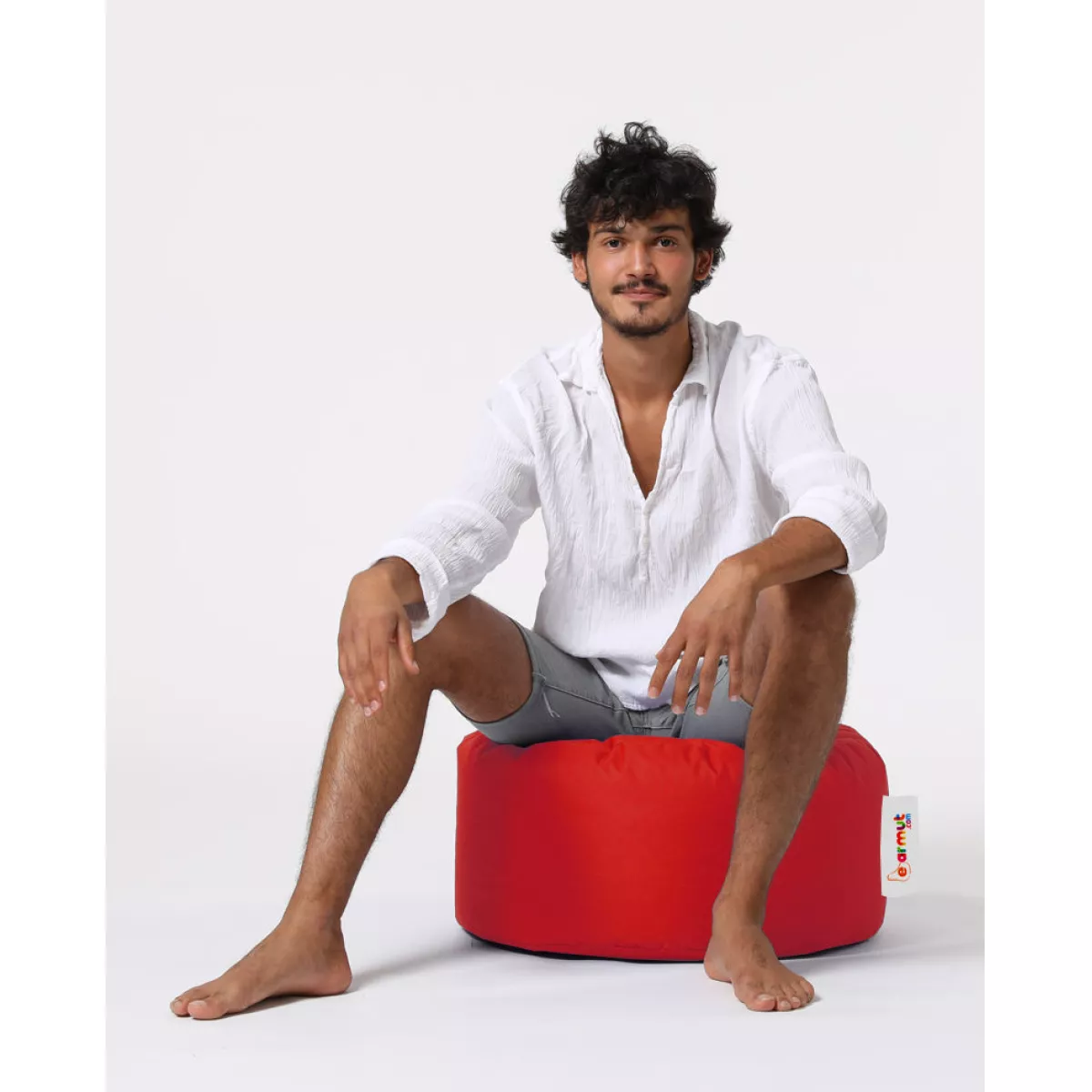 Bean Bag Round Pouf - Red