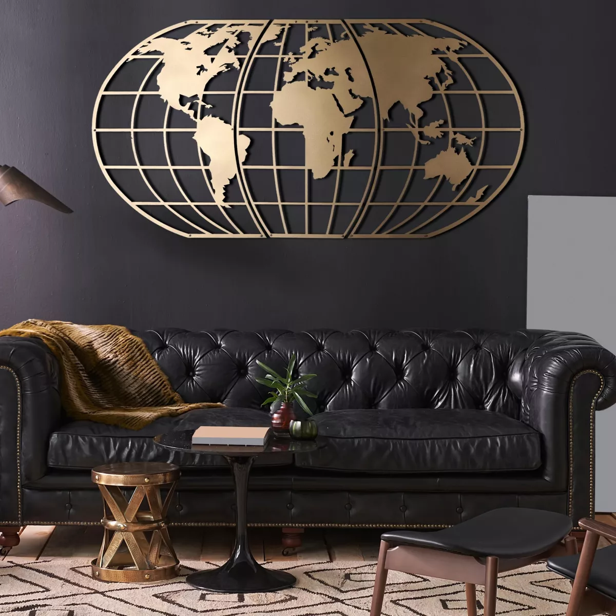 Метална ѕидна декорација World Map Globe - Gold