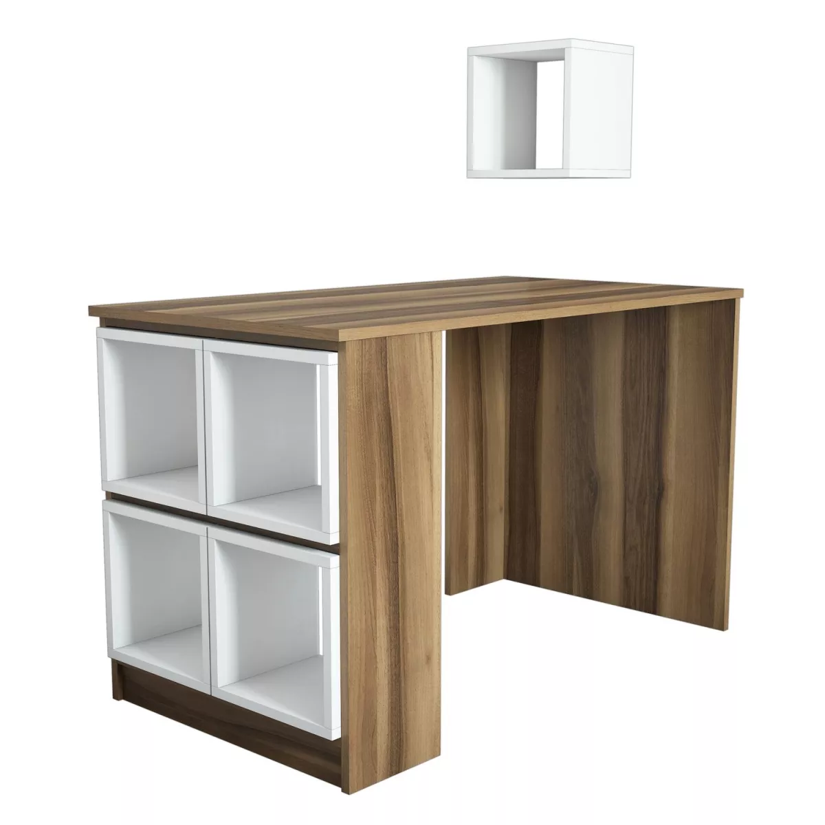 Биро Box - Walnut, White