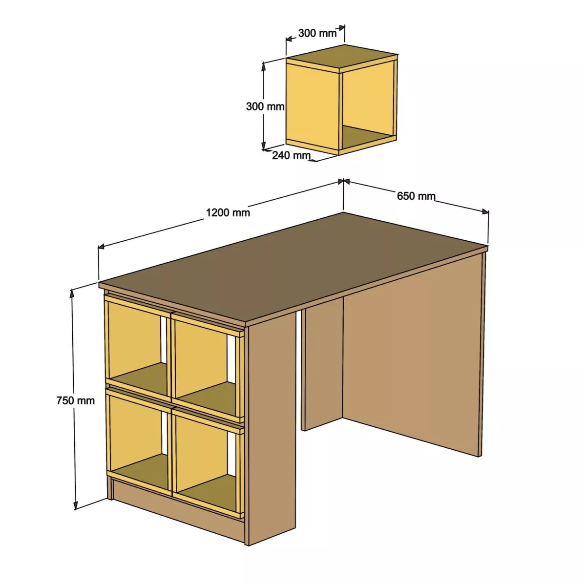 Биро Box - Walnut, White